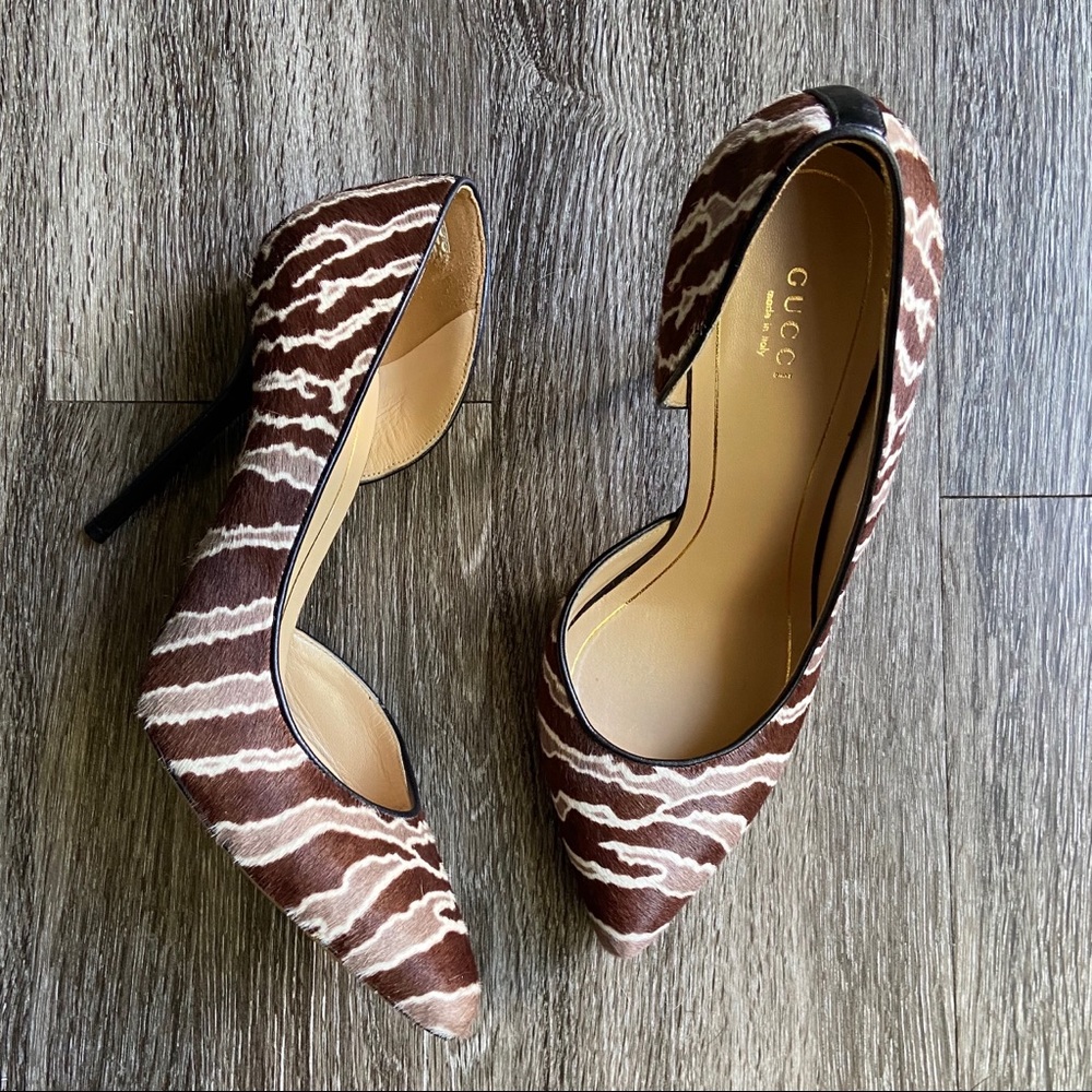 Gucci Brown and Cream Zebra-Print Pointed-Toe Stilettos - Picture 16 of 16
